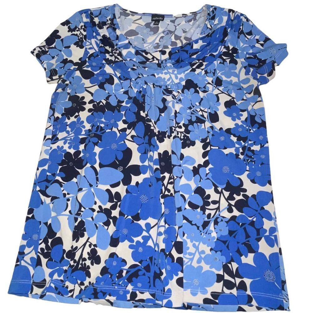 Rafaella Blue & White Floral Blouse - Size Small‎